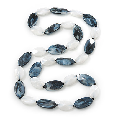Long Black/White 'Marble Effect' Acrylic Nugget Necklace - 90cm Length