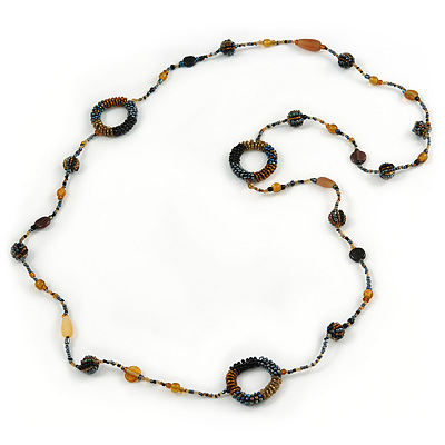 Long Single Strand Glass Bead Necklace (Balck/ Peacock/ Hematite/ Amber) - 124cm L