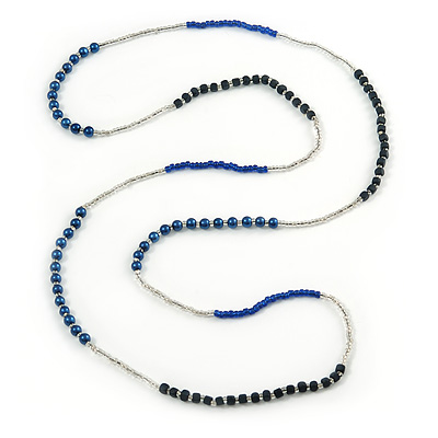 Extra Long Single Strand Acrylic, Wood Bead Neckalce (Transparent, Dark Blue, Electric Blue) - 120cm L