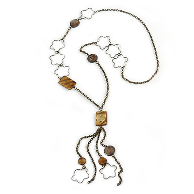Vintage Inspired Long Tassel with Shell & Star Necklace In Bronze Tone - 92cm L/ 17cm Tassel