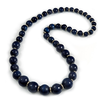 Dark Blue Graduated Wooden Bead Necklace - 70cm Long