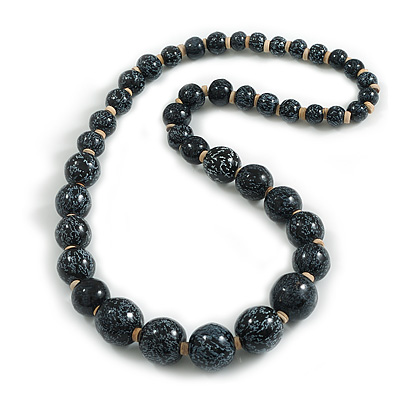 Graduated Wooden Bead Long Necklace in Grey/Black - 80cm Long