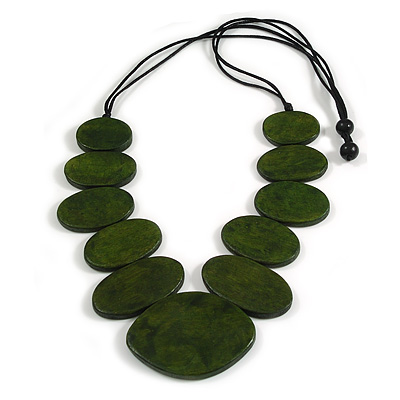 Green Eco-Friendly Geometric Handmade Wooden Necklace with Black Adjustable Cotton Cord – V Shape, 80cm Max Length