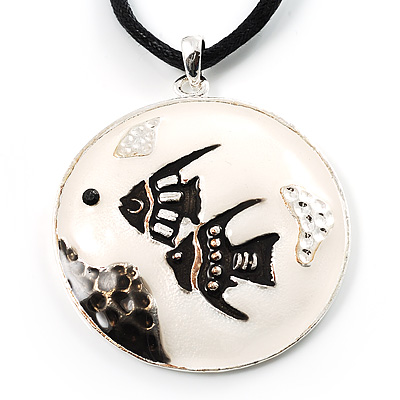 Black&White Enamel Round Fish Cord Pendant