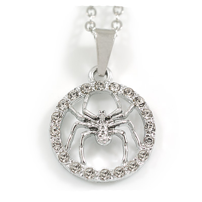 18mm D/ Clear Crystal Spider Pendant with Chain in Silver Tone - 40cm L/ 4cm Ext