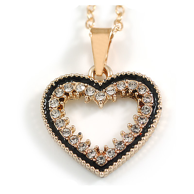 Small Crystal Open Heart Pendant with Gold Tone Chain - 42cm L/ 5cm Ext