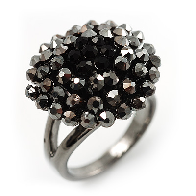 Jet Black Crystal Cocktail Ring (Burnished Silver Tone)