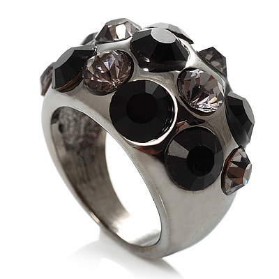 Jet Black Crystal Band Ring