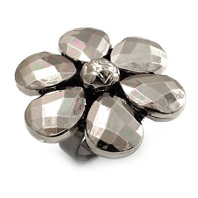 Slate Grey Acrylic Flower Ring (Black Tone)