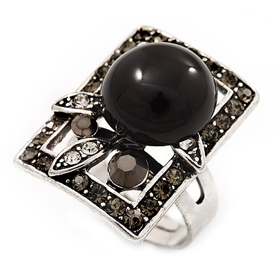 Square Diamante Fancy Ring In Burn Silver Metal
