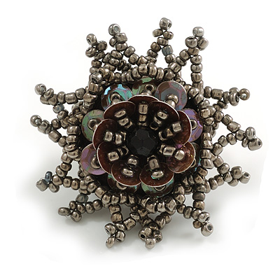 45mm Glass and Sequin Star Flex Ring/Hematite Grey/Size M
