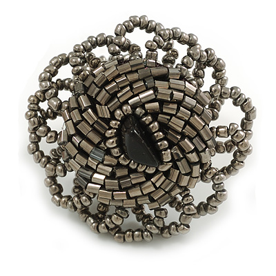 40mm Diameter/Hematite Grey Glass Bead Daisy Flower Flex Ring/ Size L