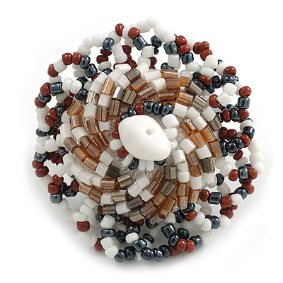 40mm Diameter/Hematite/White/Brown Glass Bead Daisy Flower Flex Ring/ Size M