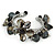 Grey Sea Shell, Black Ceramic Bead Floral Cuff Bracelet In Silver Tone - Adjustable