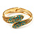 Gold Tone Snake Hinged Bangle Bracelet (Aqua)