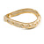 Light Cream Enamel Curvy Crystal Hinged Bangle in Gold Tone Metal - 18cm Long