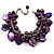 Deep Purple Simulated Pearl Bead & Shell Charm Bracelet (Silver Tone)