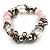 Silver Tone Link Semiprecious Stone & Bead Flex Bracelet (Pale PInk, Transparent & Metallic Silver)