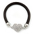Black Rubber Bracelet With Crystal Heart Magnetic Closure - 17cm L - For small wrist