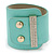 Statement Wide Mint Leather Style with Crystal Closure Bracelet - 18cm L