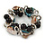 Blue/ Natural Sea Shell Black Acrylic Bead with Silver Tone Metal Links Flex Bracelet - 17cm L