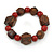 Brown Wood, Carrot Red Ceramic Beads Flex Bracelet - 18cm L