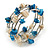Blue/ Natural Shell Nugget Multistrand Coiled Flex Bracelet in Silver Tone - Adjustable