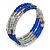 Electric Blue Glass Silver Acrylic Bead Multistrand Coiled Flex Bracelet Bangle - Adjustable