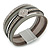 Stylish Grey Textured Faux Leather with Crystal Detailing Magnetic Bracelet In Silver Finish - 18cm L