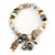 Trendy Ceramic, Glass and Semiprecious Bead, Gold/ Silver Tone Metal Rings, Charm Flex Bracelet (Grey, Cream) - 18cm L