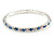 Slim Sky Blue/ Clear Crystal Flex Bracelet In Silver Tone Metal - up to 17cm L - For Small Wrist