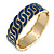 Blue Enamel Interlocked Link Round Hinged Bangle Bracelet In Gold Tone - 19cm L