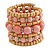 Wide Coiled Ceramic, Acrylic, Wood Bead Bracelet (Pastel Pink, Natural) - Adjustable