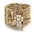 Antique White Glass Bead Flex Cuff Bracelet with Shell Flower - M/ L