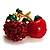 Tiny Red Diamante Cherry Pin (Gold Tone) - 25mm Across