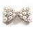 Imitation Pearl Diamante Bow Brooch (Silver Tone)