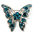 Dazzling Teal Coloured Swarovski Crystal Butterfly Brooch (Silver Tone)