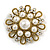 Vintage Wedding Imitation Pearl Crystal Brooch (Burn Gold Tone)