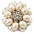 Bridal Imitation Pearl Dimensional Flower Brooch (Silver Tone)