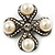 Vintage Imitation Pearl Crystal Cross Brooch (Antique Silver)