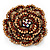 Spectacular Brown Dimensional Rose Brooch (Antique Gold Tone)