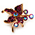 Tiny Magenta Crystal Flower Pin Brooch (Gold Tone)