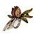 Vintage Burn Gold Crystal Rose Brooch (Clear, Citrine, Olive & Amber Colour)