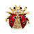 Black/Red Enamel Crystal Lady Bug Brooch In Gold Plated Metal - 2cm Length