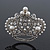 Clear & AB Crystal, Simulated Pearl 'Queenie' Crown Brooch In Rhodium Plated Metal - 5cm Length