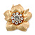 Brushed Gold Crystal Flower Brooch - 3.5cm Diameter