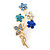 Sky Blue/ Azure/ AB Crystal 'Bunch Of Flowers' Brooch In Gold Plating - 50mm Length