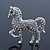 Small Rhodium Plated Pave Set Clear Crystal 'Horse' Brooch - 35mm Across