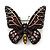 Small Black, Orange, Purple, Lavender Austrian Crystal Butterfly Brooch In Bronze Tone Metal - 30mm Length