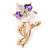 Purple/ Magnolia Enamel, Crystal Daisy Brooch In Gold Plating - 50mm L